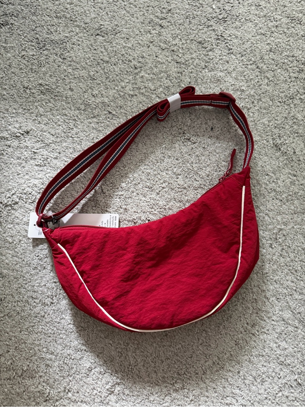NWT Uniqlo Round Bag Red Crescent Shoulder Bag with Contrast Piping